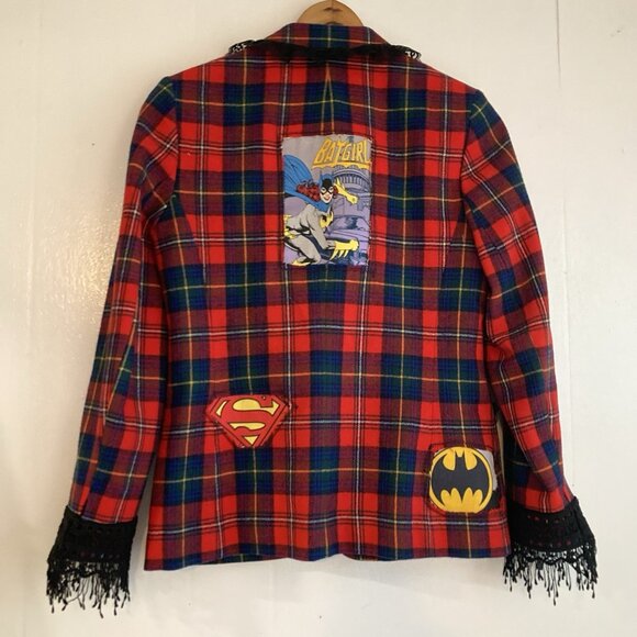 Punk Jacket Blazer Upcycled Boho Whimsigoth Plaid Academia Pendleton Reworked 10 - Picture 4 of 16